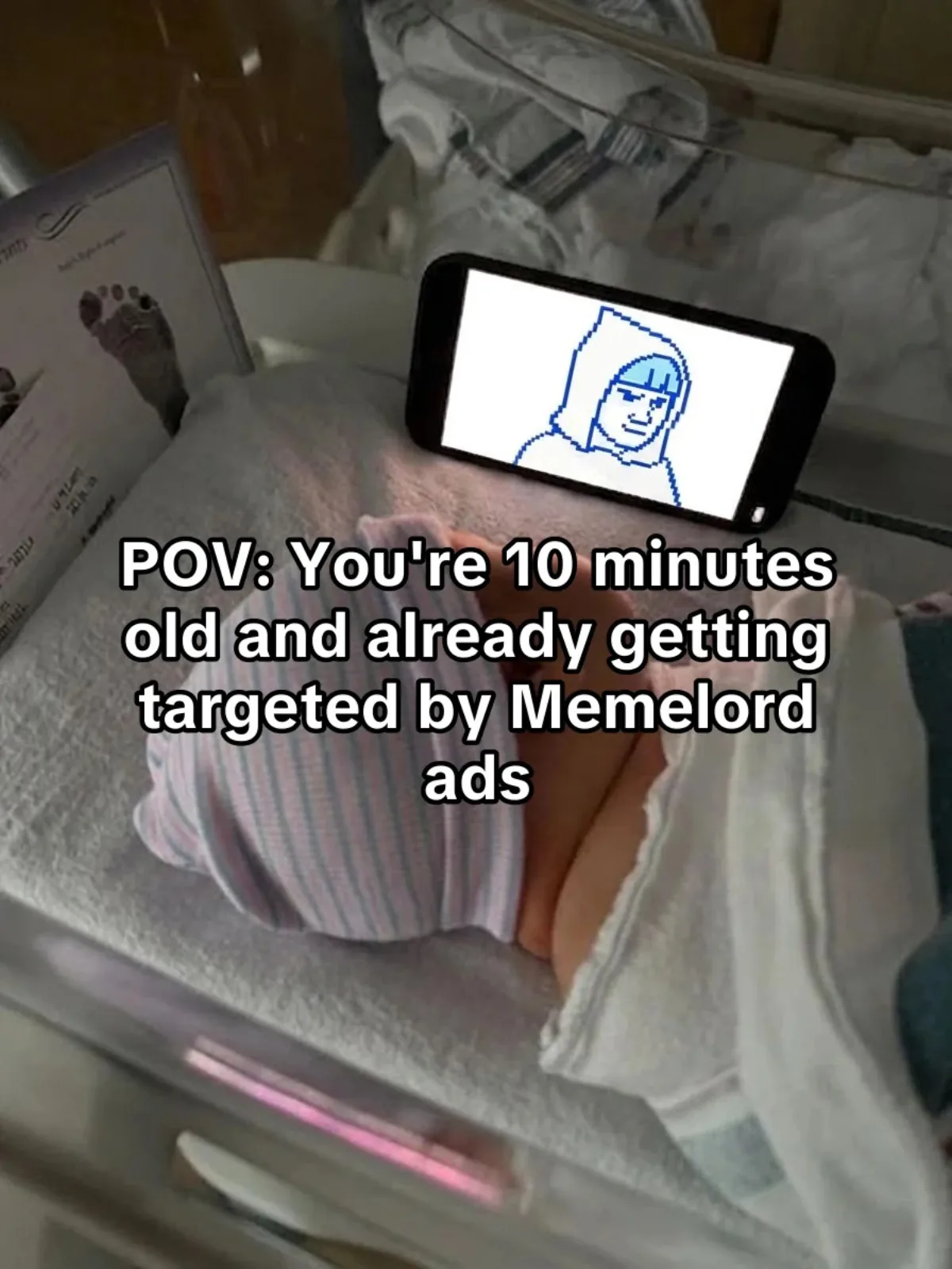 Memelord ads newborn POV meme example from a recurring meme ads mission