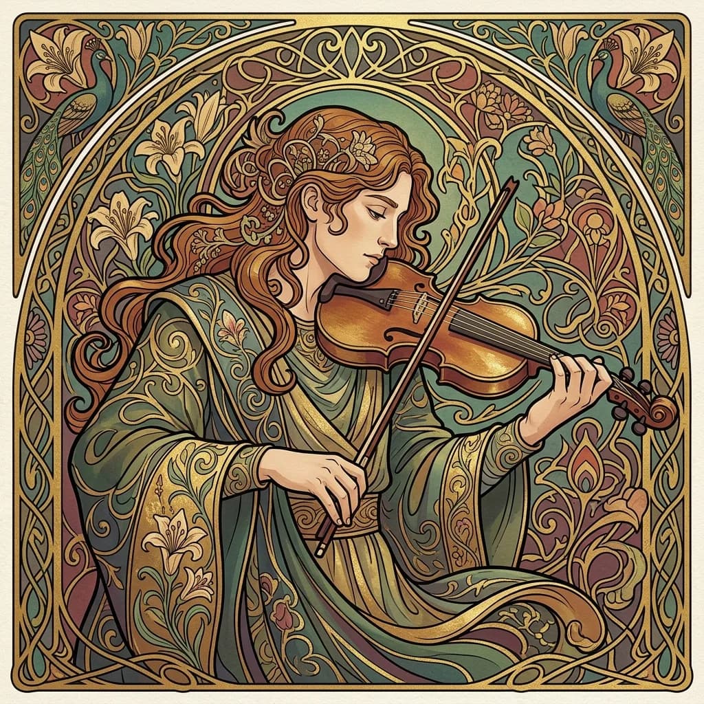 Musician restyled as a Belle Époque art nouveau poster