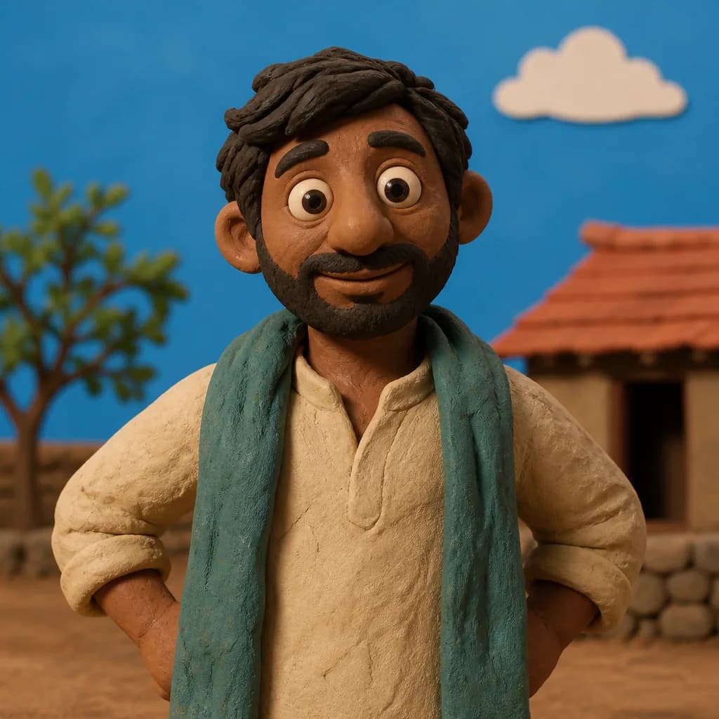 Person sculpted as a claymation character with visible fingerprints