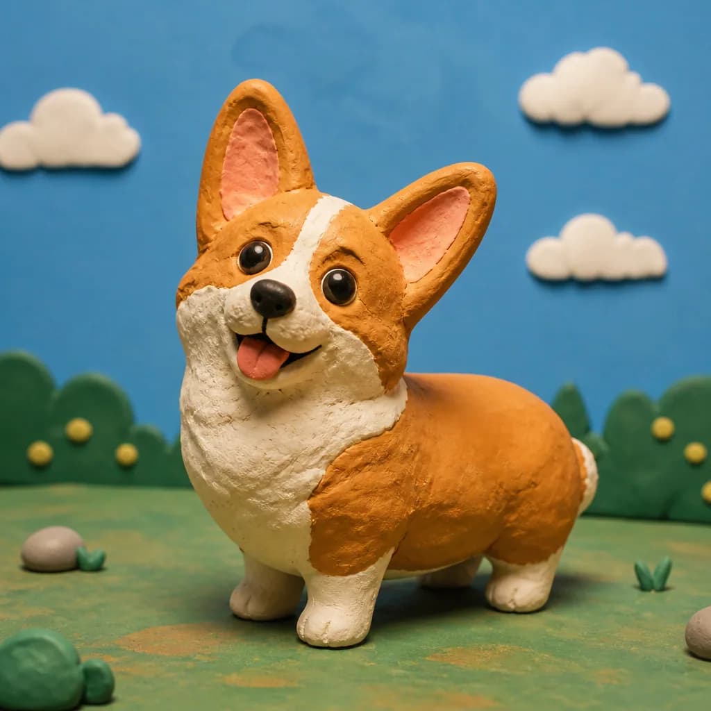 Corgi rebuilt as a stop-motion clay dog