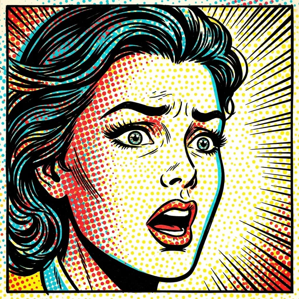 Person inked as a Silver Age comic-book close-up