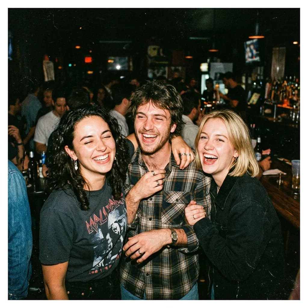 Friends restaged as a late-night disposable-camera strip