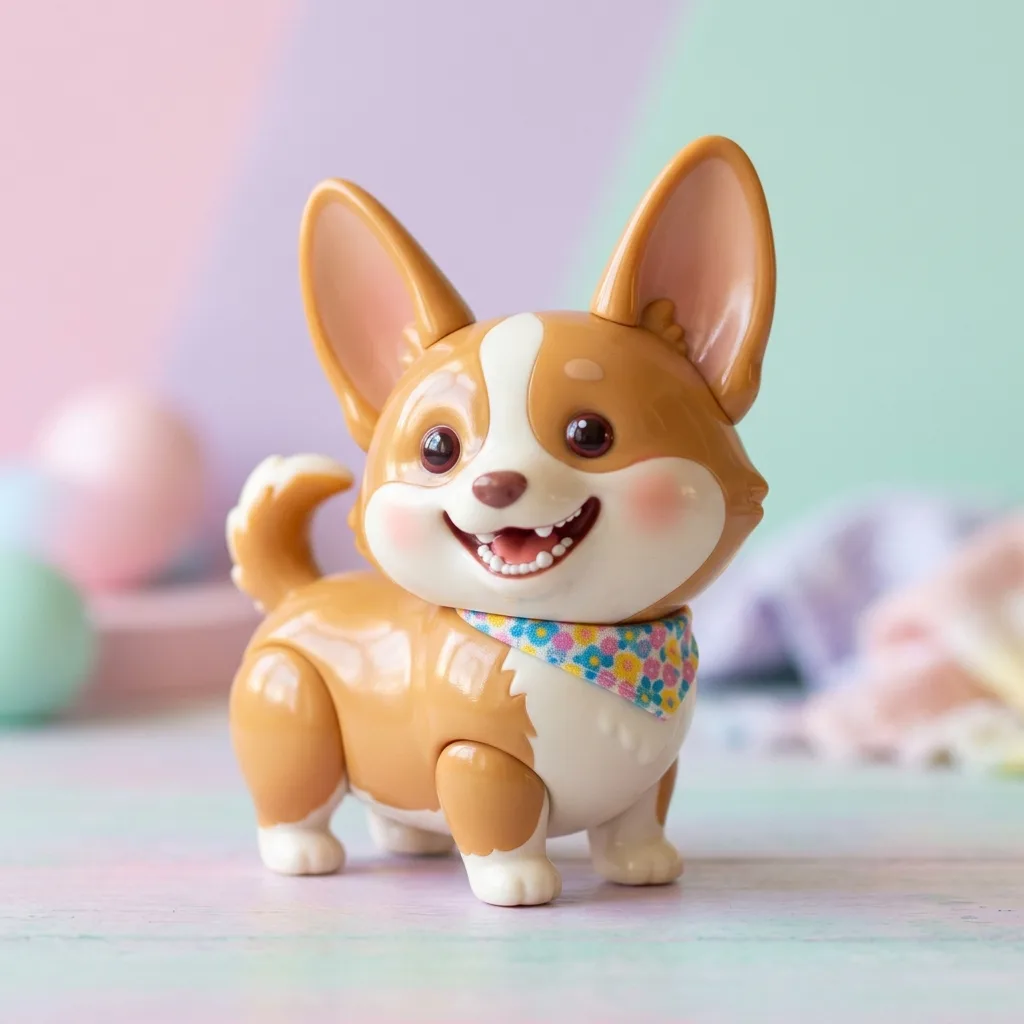 Corgi restyled as a small vinyl art-toy companion with matching ears