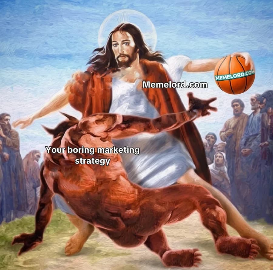 Example logo meme ad showing absurd meme-native positioning