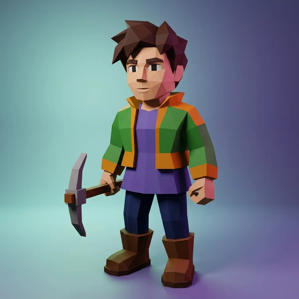 Young adult as a faceted low-poly 3D game character
