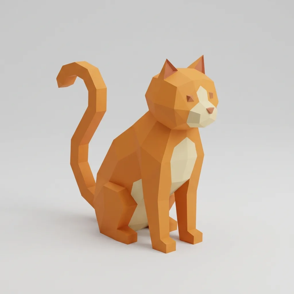Cat rebuilt as a chunky low-poly 3D asset