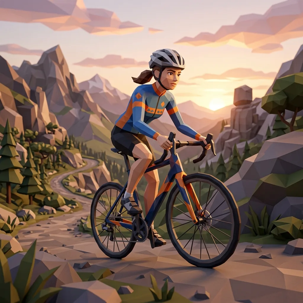 Cyclist as a low-poly 3D character with a faceted bicycle