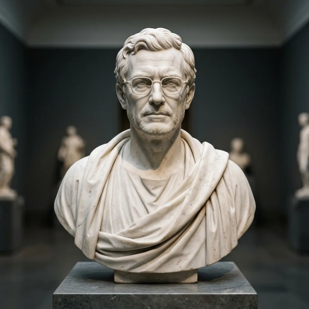 Software engineer recast as a toga-draped marble portrait