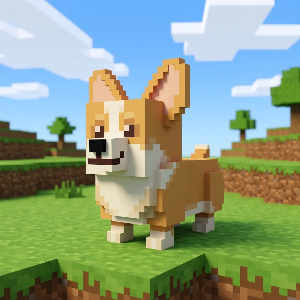 Corgi voxelized as a cubic Overworld wolf-adjacent pet