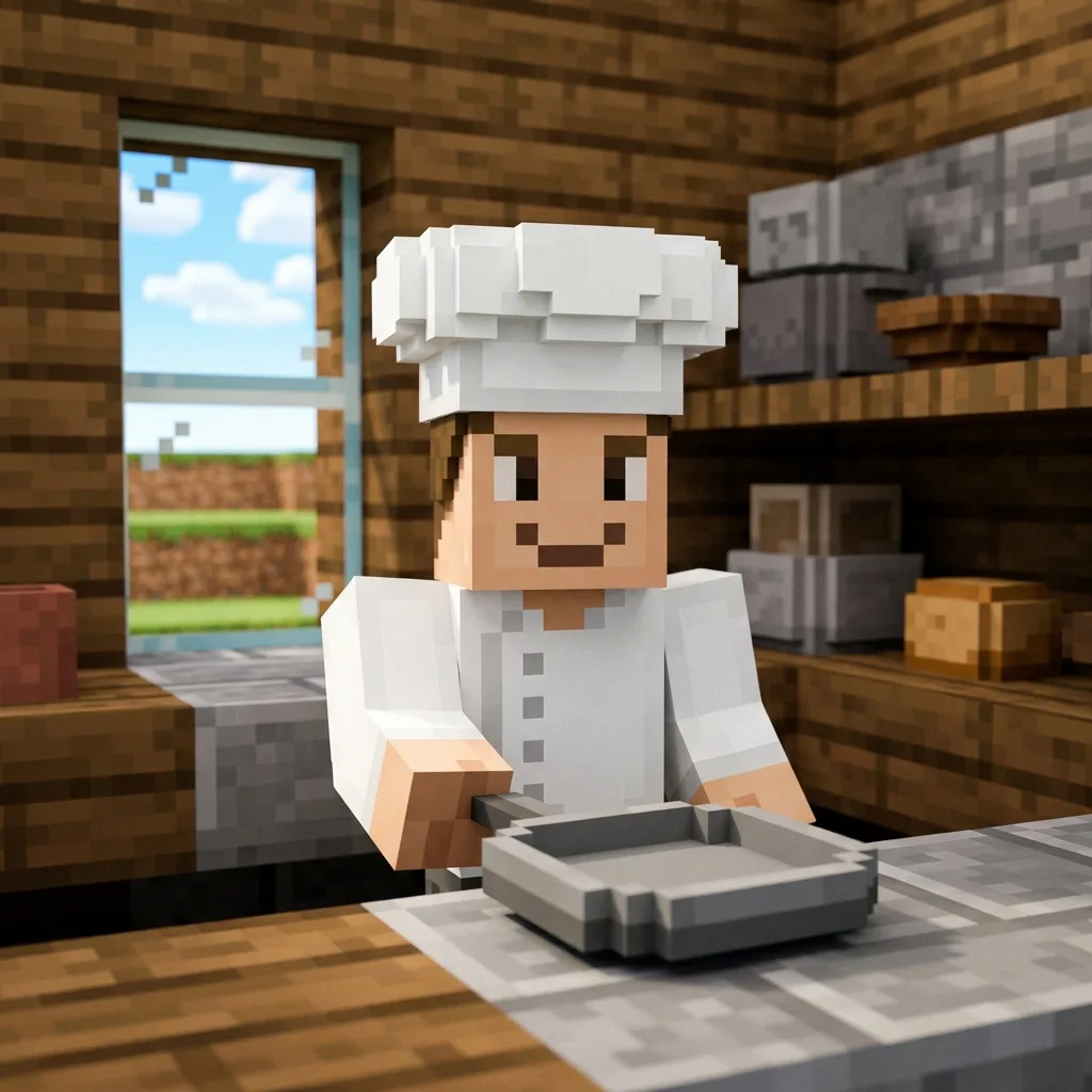 Chef restyled as a blocky village-market character