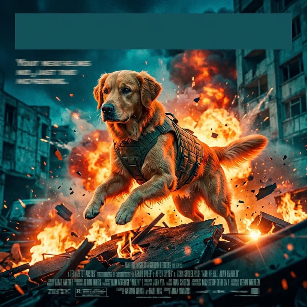 Dog cast as the action lead on a 90s theatrical poster