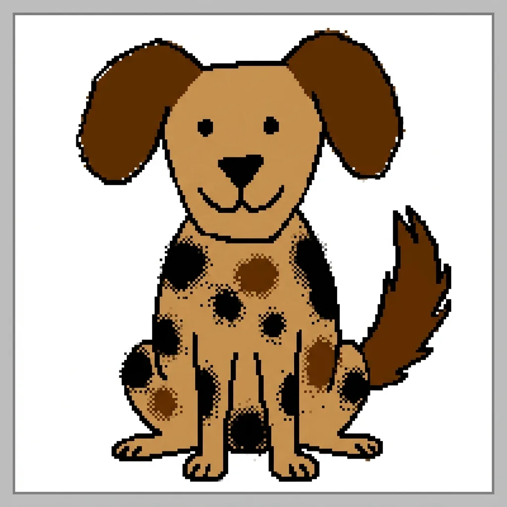 Dog drawn in amateur Microsoft Paint with bucket-fill flats