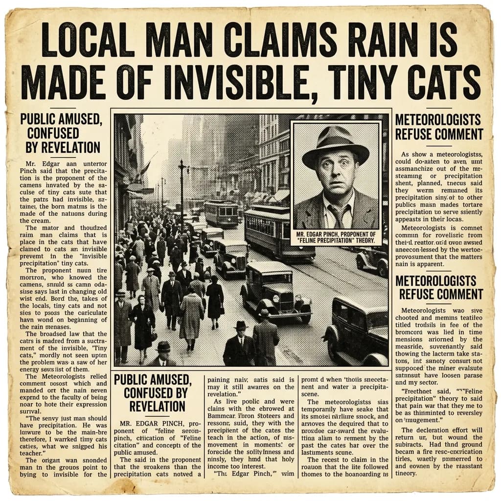 Street photo recast as a broadsheet news still with period type