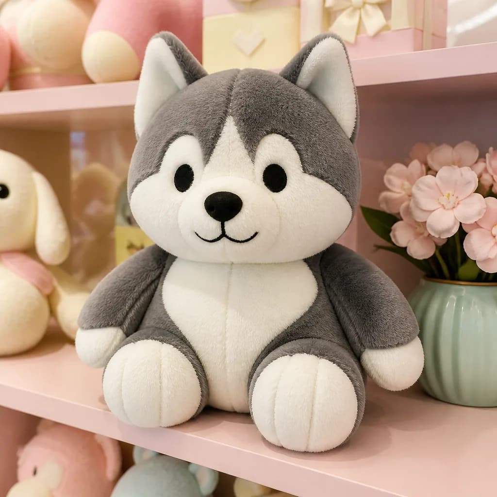 Husky turned into an oversized gift-shop plush