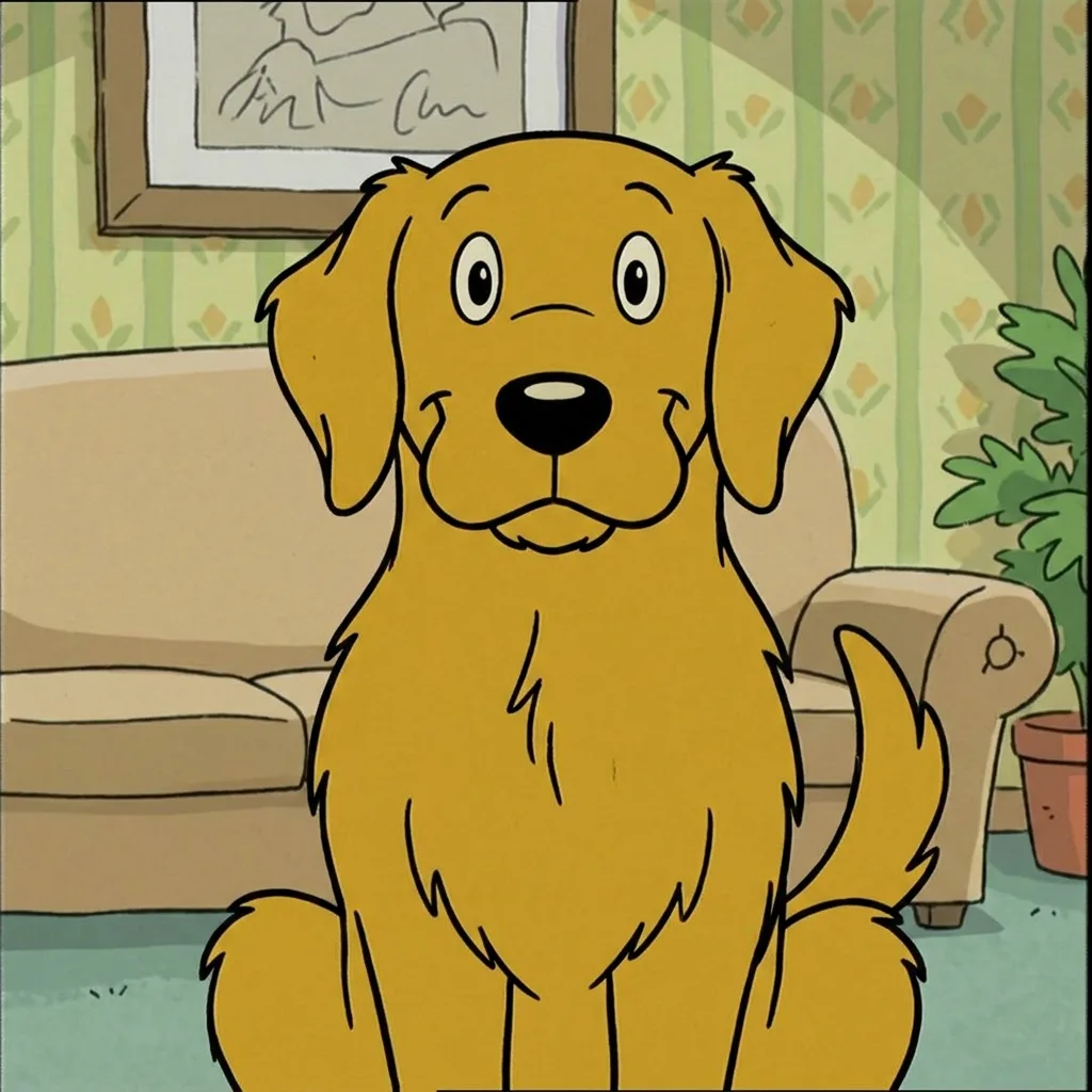 Golden retriever drawn as a Springfield cartoon dog