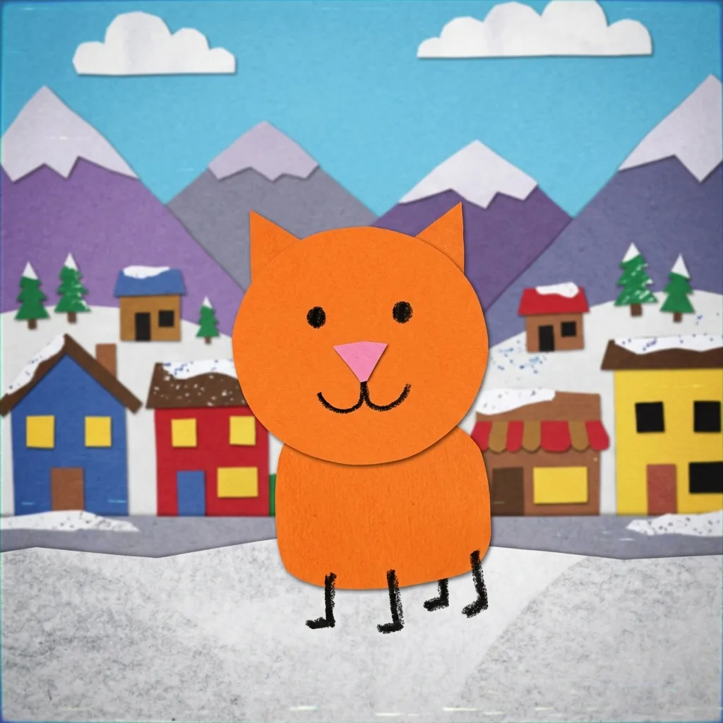 Cat turned into a round paper-cutout cartoon animal