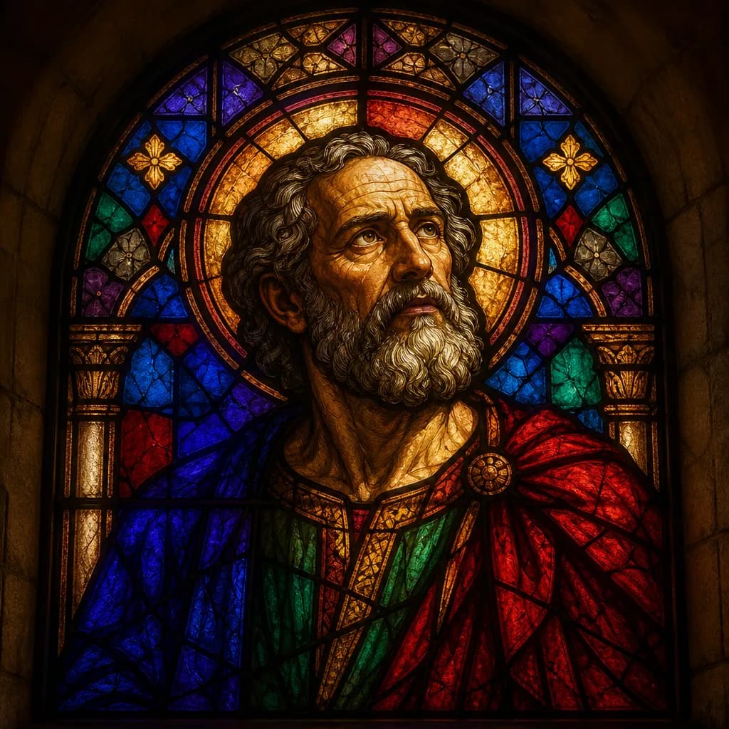 Person recast as a saint-like stained-glass window portrait