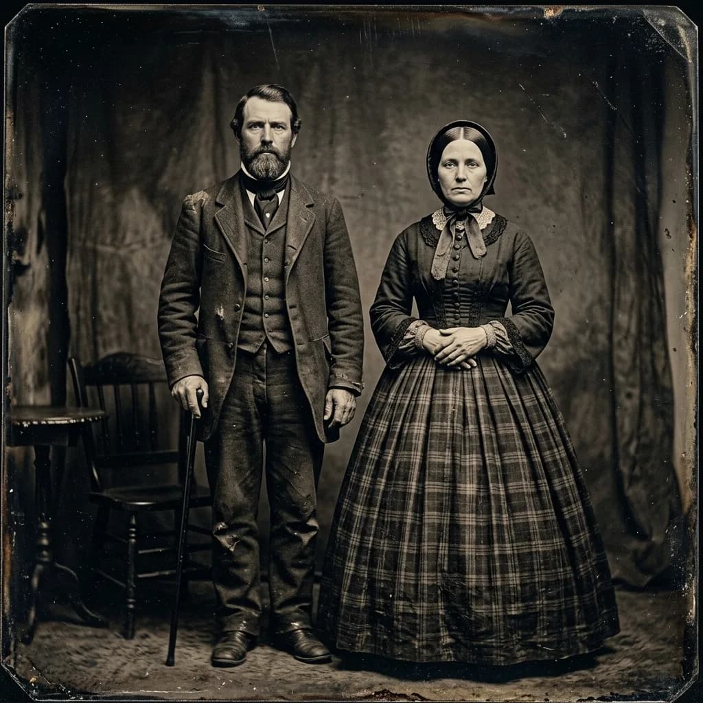 Couple restaged as a formal 19th-century studio pair