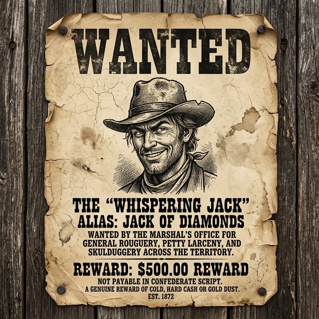 Person printed as a woodcut Old-West wanted poster with a fake reward