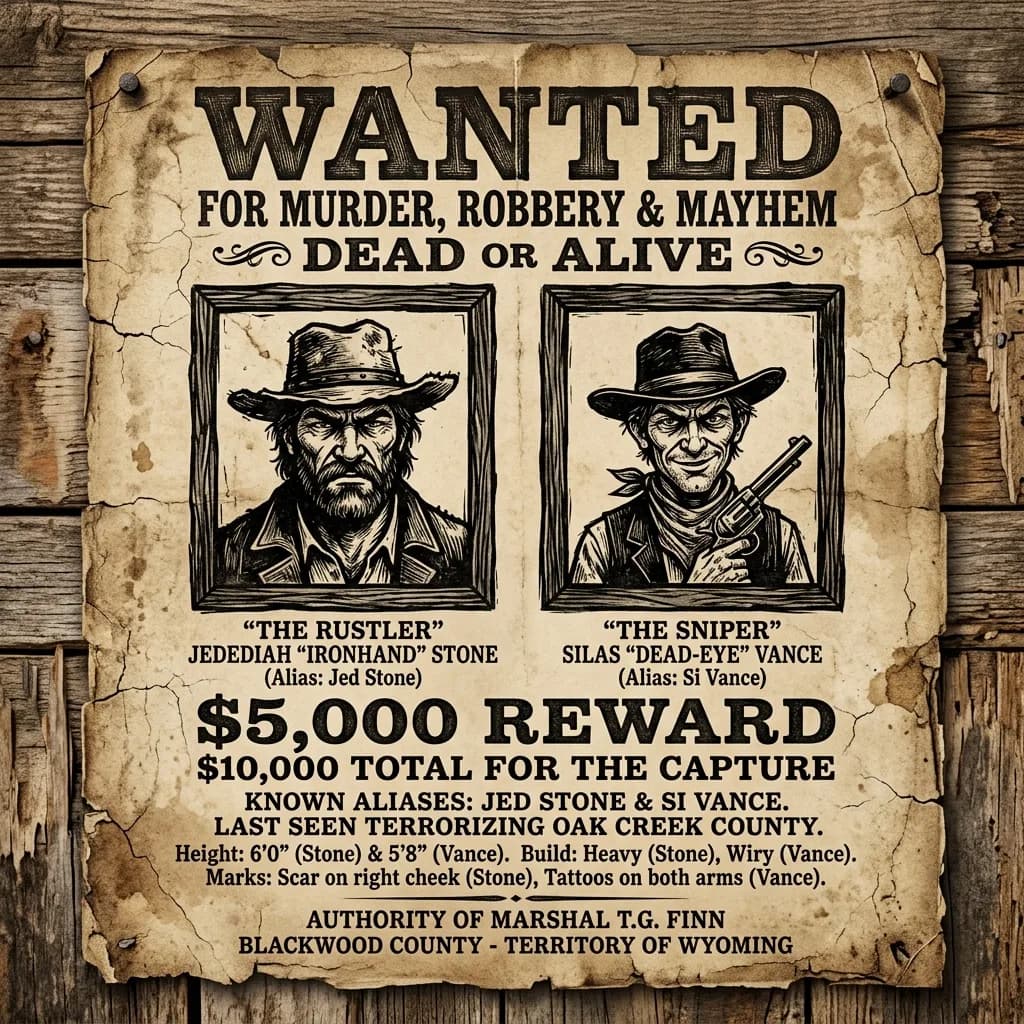 Two friends listed as a notorious duo on a western wanted sheet