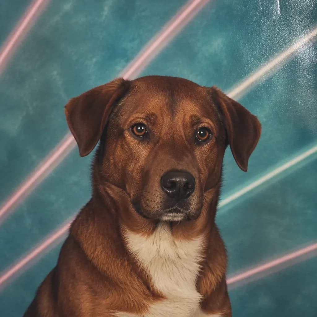 Dog given a formal 90s school-photo treatment