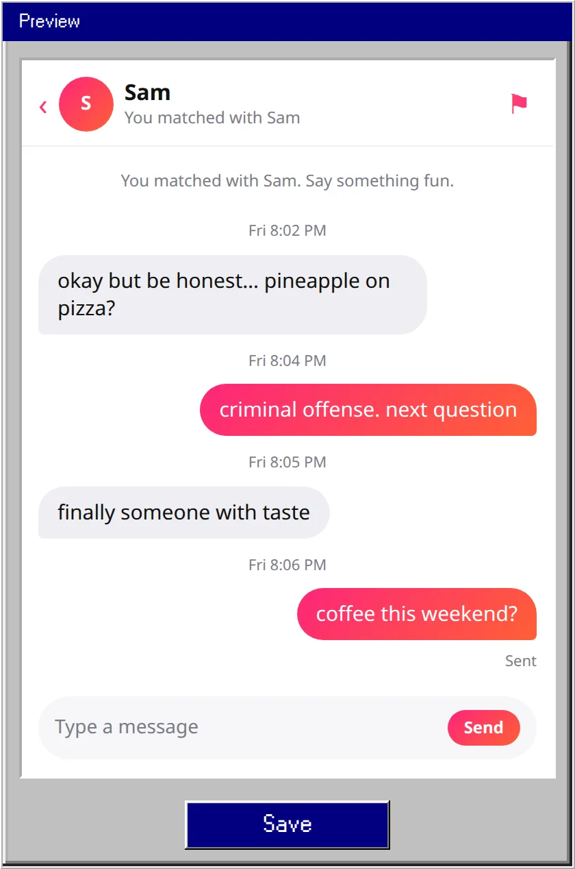 Fake Tinder Chat Generator example 1