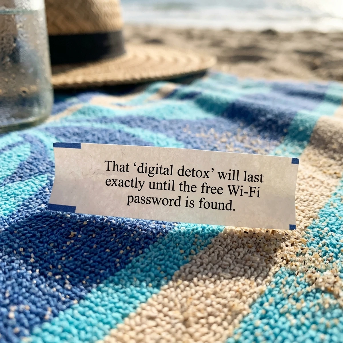 Fortune cookie paper example on a beach towel