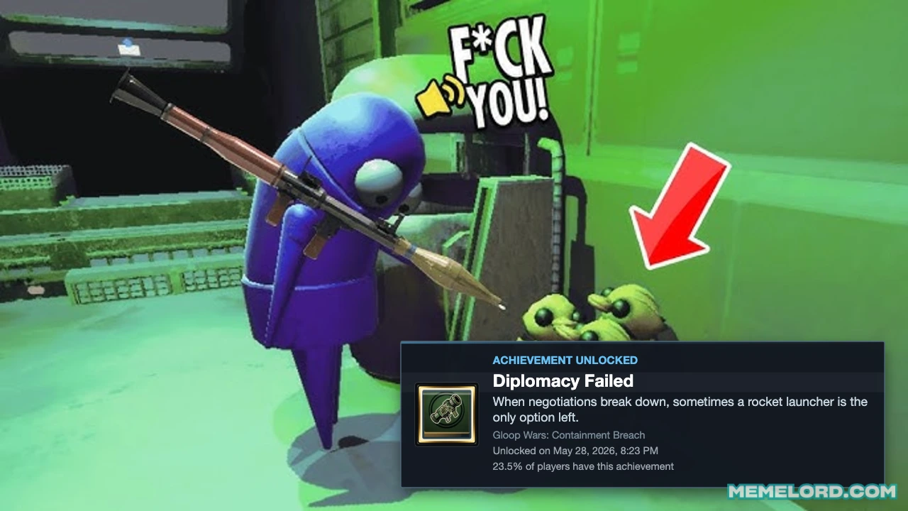 Diplomacy Failed achievement over a green alien game screenshot